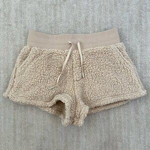 Popflex High Rise Faux Sherpa Teddy Shorts S Tan Pull On